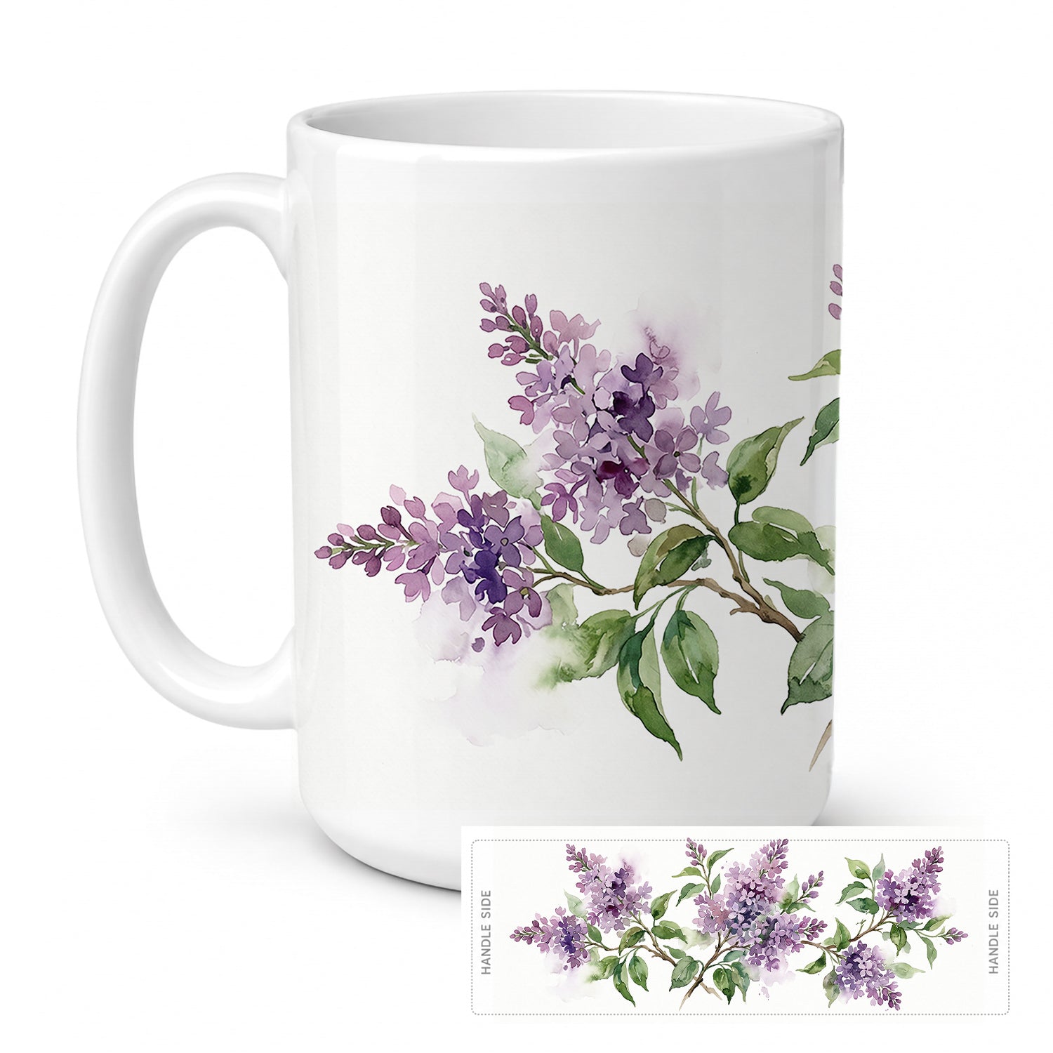 Purple Lilac Ceramic Coffee Mug 15 oz Decorative Large C Handle Mug Cup for Tea, Cocoa Hot Chocolate