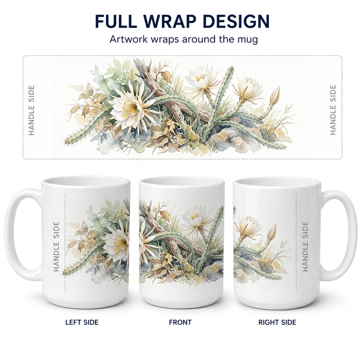 Queen of the Night Cactus Ceramic Coffee Mug 15 oz Decorative Large C Handle Mug Cup for Tea, Cocoa Hot Chocolate