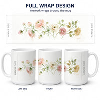 Ranunculus Ceramic Coffee Mug 15 oz Decorative Large C Handle Mug Cup for Tea, Cocoa Hot Chocolate