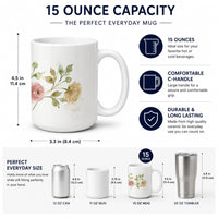 Ranunculus Ceramic Coffee Mug 15 oz Decorative Large C Handle Mug Cup for Tea, Cocoa Hot Chocolate
