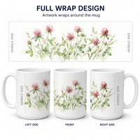 Red Clover Ceramic Coffee Mug 15 oz Decorative Large C Handle Mug Cup for Tea, Cocoa Hot Chocolate