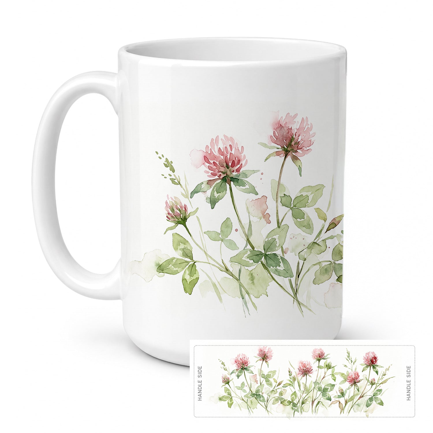 Red Clover Ceramic Coffee Mug 15 oz Decorative Large C Handle Mug Cup for Tea, Cocoa Hot Chocolate