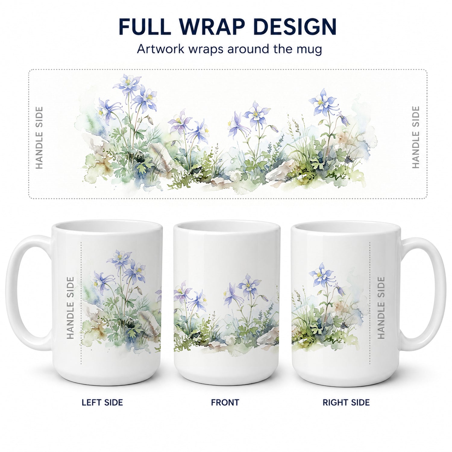 Rocky Mountain Columbine Ceramic Coffee Mug 15 oz Decorative Large C Handle Mug Cup for Tea, Cocoa Hot Chocolate