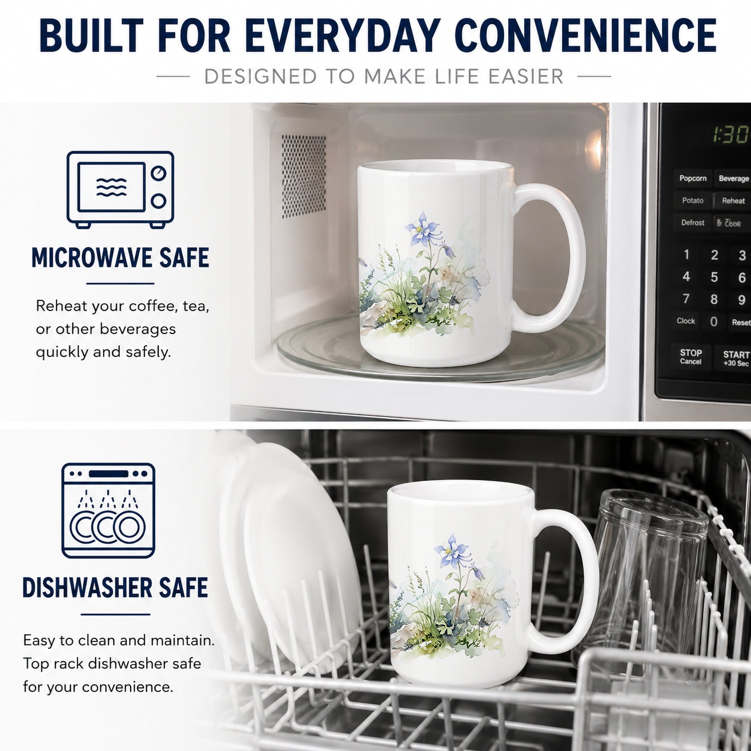 Rocky Mountain Columbine Ceramic Coffee Mug 15 oz Decorative Large C Handle Mug Cup for Tea, Cocoa Hot Chocolate