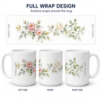 Roses Ceramic Coffee Mug 15 oz Decorative Large C Handle Mug Cup for Tea, Cocoa Hot Chocolate