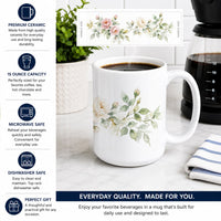 Roses Ceramic Coffee Mug 15 oz Decorative Large C Handle Mug Cup for Tea, Cocoa Hot Chocolate