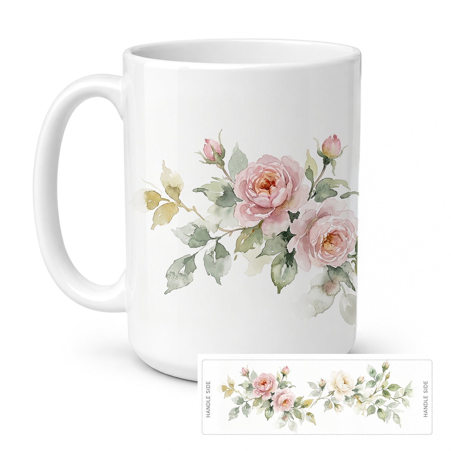 Roses Ceramic Coffee Mug 15 oz Decorative Large C Handle Mug Cup for Tea, Cocoa Hot Chocolate