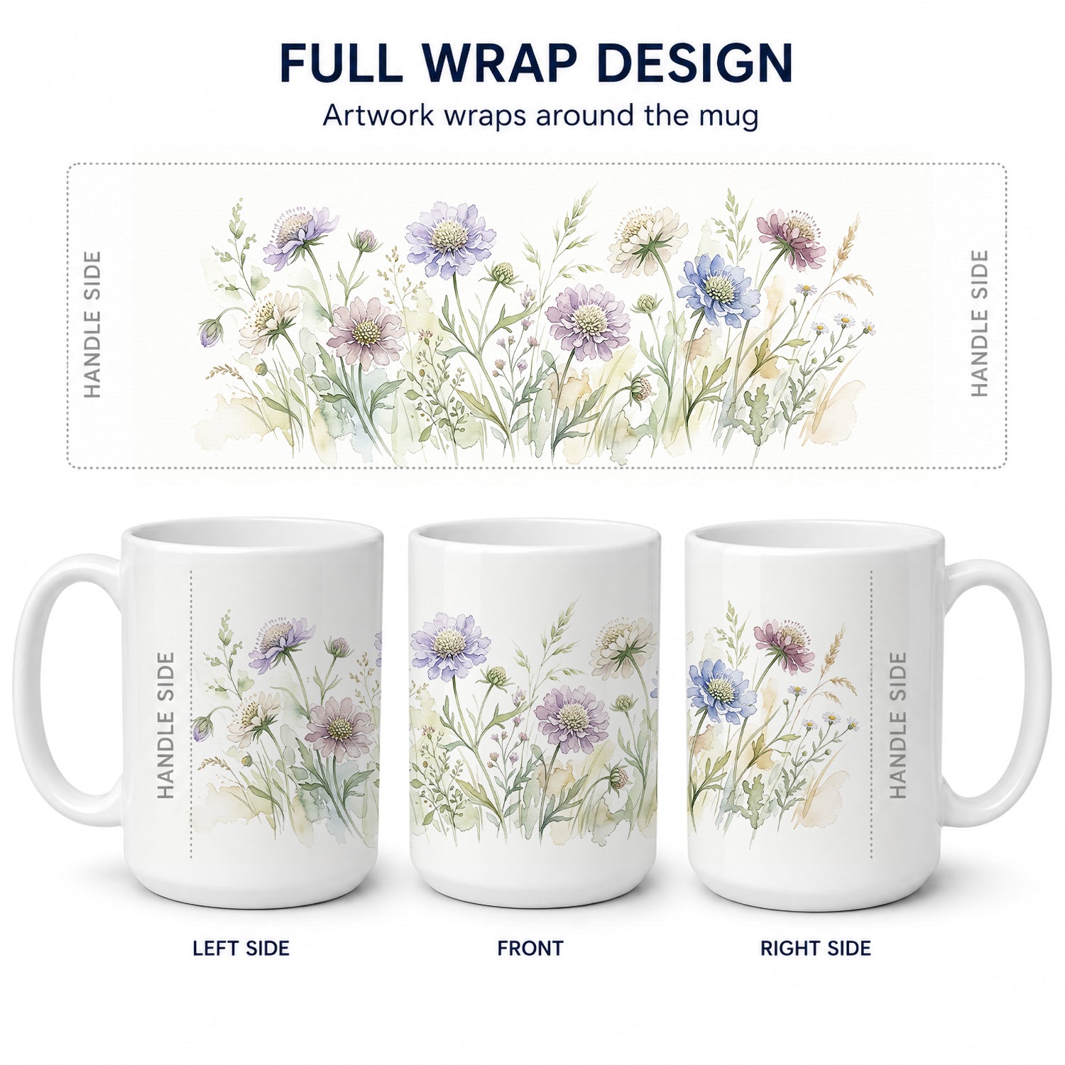 Scabiosa Ceramic Coffee Mug 15 oz Decorative Large C Handle Mug Cup for Tea, Cocoa Hot Chocolate