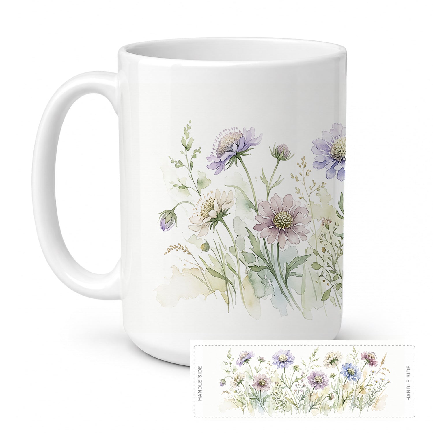 Scabiosa Ceramic Coffee Mug 15 oz Decorative Large C Handle Mug Cup for Tea, Cocoa Hot Chocolate
