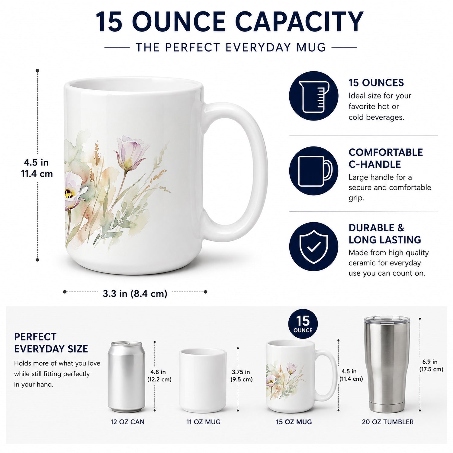 Sego Lilies Ceramic Coffee Mug 15 oz Decorative Large C Handle Mug Cup for Tea, Cocoa Hot Chocolate