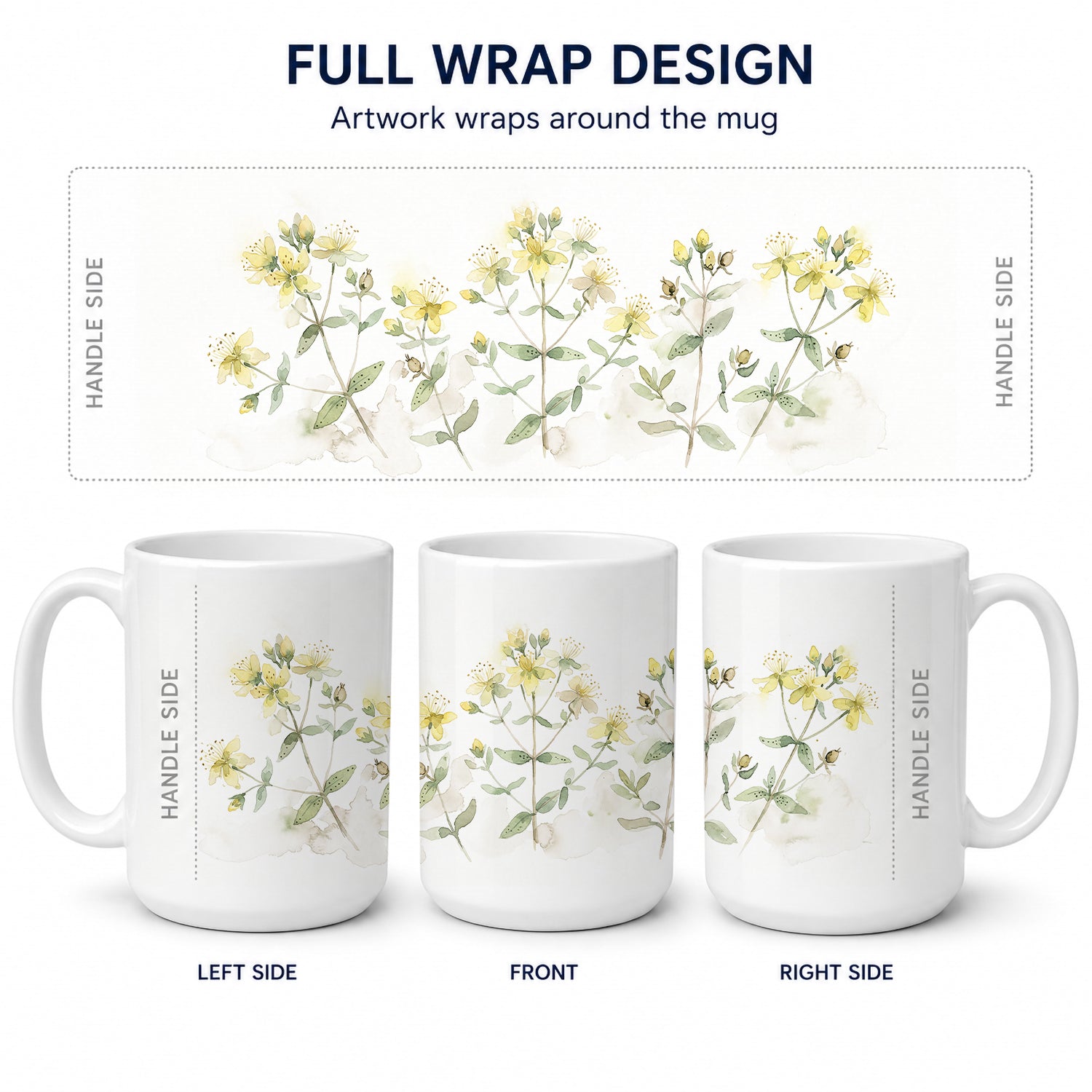 St. John's Wort Ceramic Coffee Mug 15 oz Decorative Large C Handle Mug Cup for Tea, Cocoa Hot Chocolate