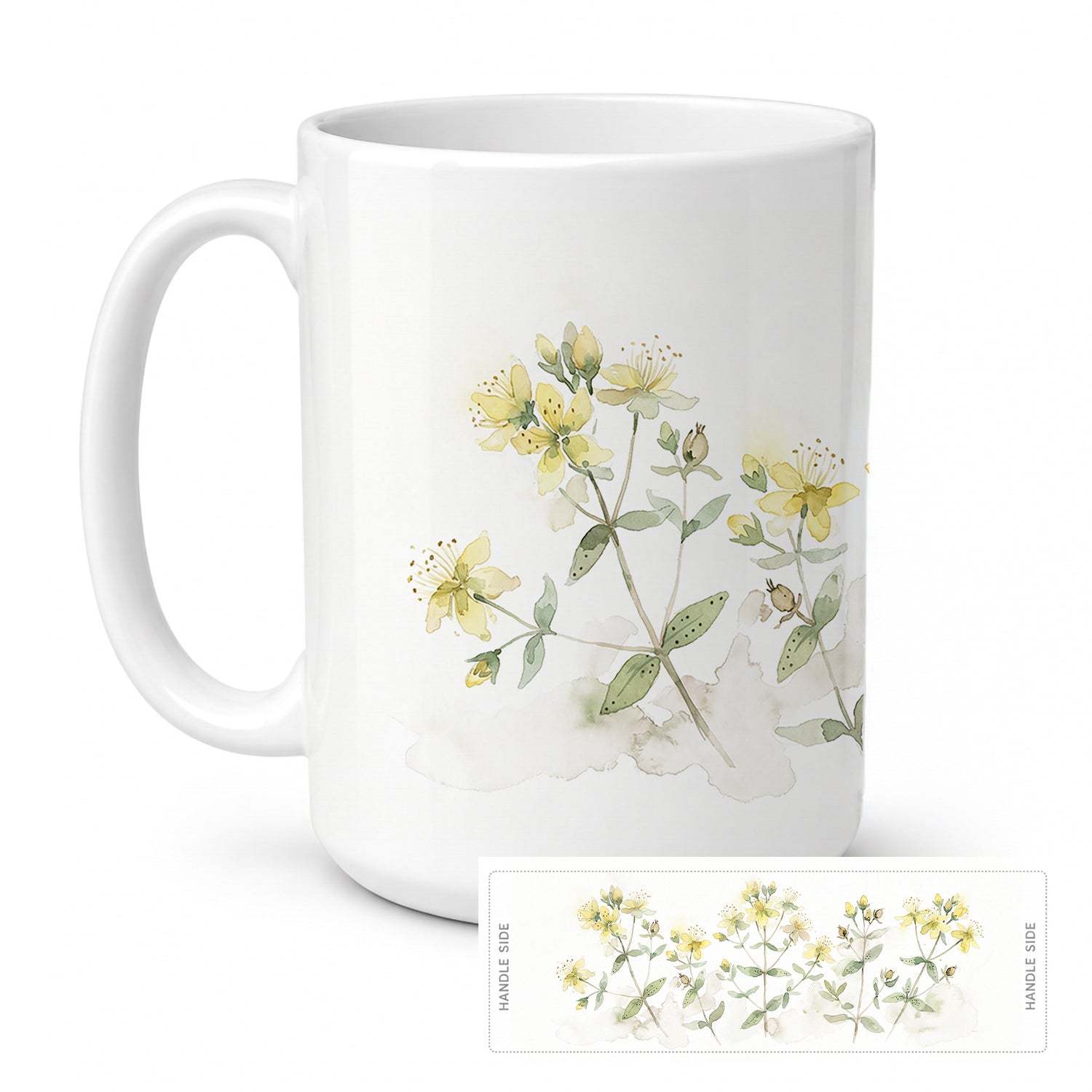 St. John's Wort Ceramic Coffee Mug 15 oz Decorative Large C Handle Mug Cup for Tea, Cocoa Hot Chocolate