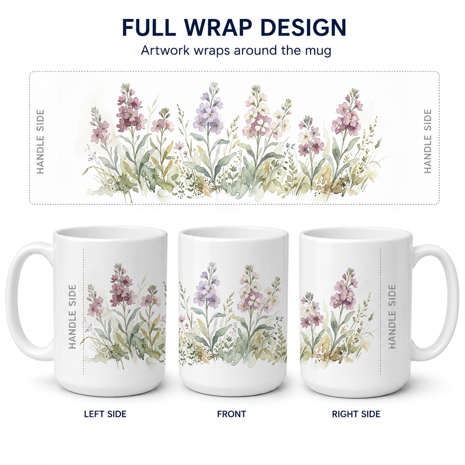 Stock, or Gillyflower Ceramic Coffee Mug 15 oz Decorative Large C Handle Mug Cup for Tea, Cocoa Hot Chocolate