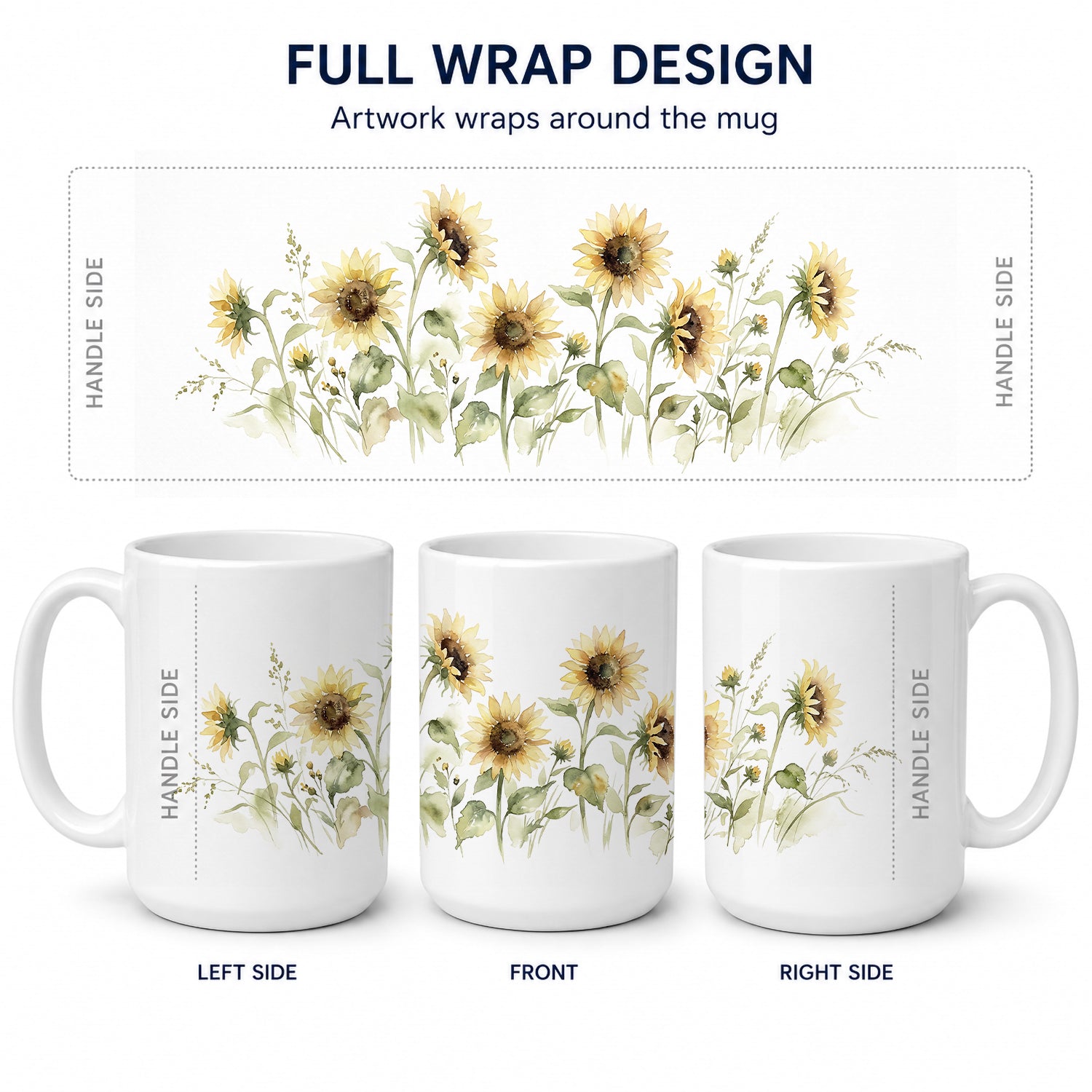 Sunflowers Ceramic Coffee Mug 15 oz Decorative Large C Handle Mug Cup for Tea, Cocoa Hot Chocolate