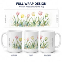 Tulips Ceramic Coffee Mug 15 oz Decorative Large C Handle Mug Cup for Tea, Cocoa Hot Chocolate