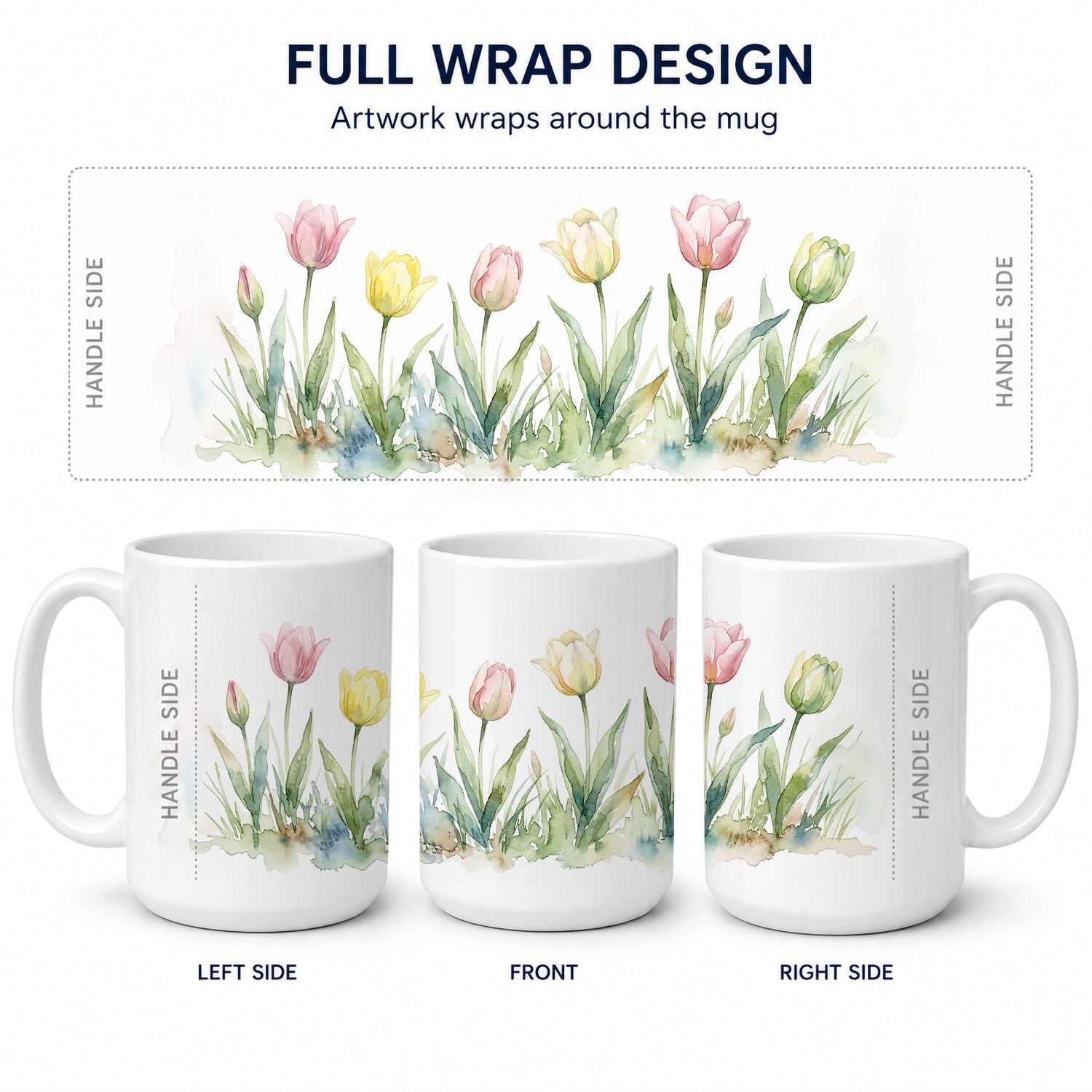 Tulips Ceramic Coffee Mug 15 oz Decorative Large C Handle Mug Cup for Tea, Cocoa Hot Chocolate