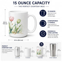 Tulips Ceramic Coffee Mug 15 oz Decorative Large C Handle Mug Cup for Tea, Cocoa Hot Chocolate