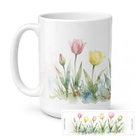 Tulips Ceramic Coffee Mug 15 oz Decorative Large C Handle Mug Cup for Tea, Cocoa Hot Chocolate