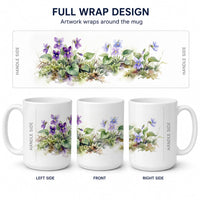 Violets Ceramic Coffee Mug 15 oz Decorative Large C Handle Mug Cup for Tea, Cocoa Hot Chocolate