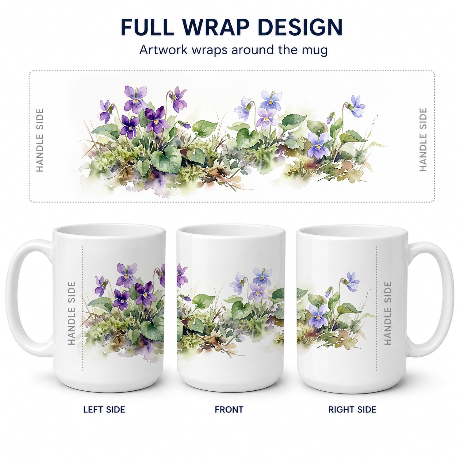 Violets Ceramic Coffee Mug 15 oz Decorative Large C Handle Mug Cup for Tea, Cocoa Hot Chocolate