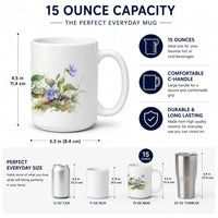 Violets Ceramic Coffee Mug 15 oz Decorative Large C Handle Mug Cup for Tea, Cocoa Hot Chocolate