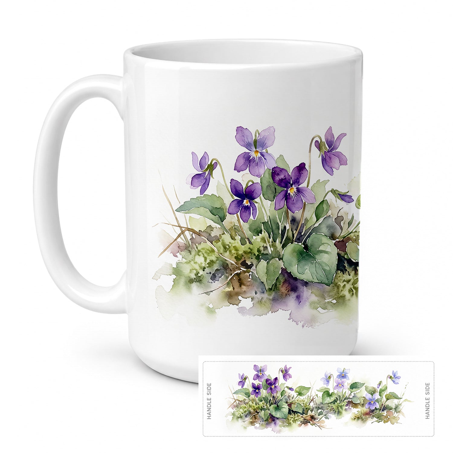 Violets Ceramic Coffee Mug 15 oz Decorative Large C Handle Mug Cup for Tea, Cocoa Hot Chocolate