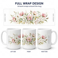 Wild Prairie Roses Ceramic Coffee Mug 15 oz Decorative Large C Handle Mug Cup for Tea, Cocoa Hot Chocolate