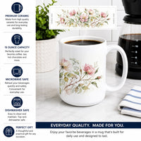 Wild Prairie Roses Ceramic Coffee Mug 15 oz Decorative Large C Handle Mug Cup for Tea, Cocoa Hot Chocolate
