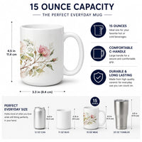 Wild Prairie Roses Ceramic Coffee Mug 15 oz Decorative Large C Handle Mug Cup for Tea, Cocoa Hot Chocolate