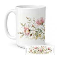 Wild Prairie Roses Ceramic Coffee Mug 15 oz Decorative Large C Handle Mug Cup for Tea, Cocoa Hot Chocolate