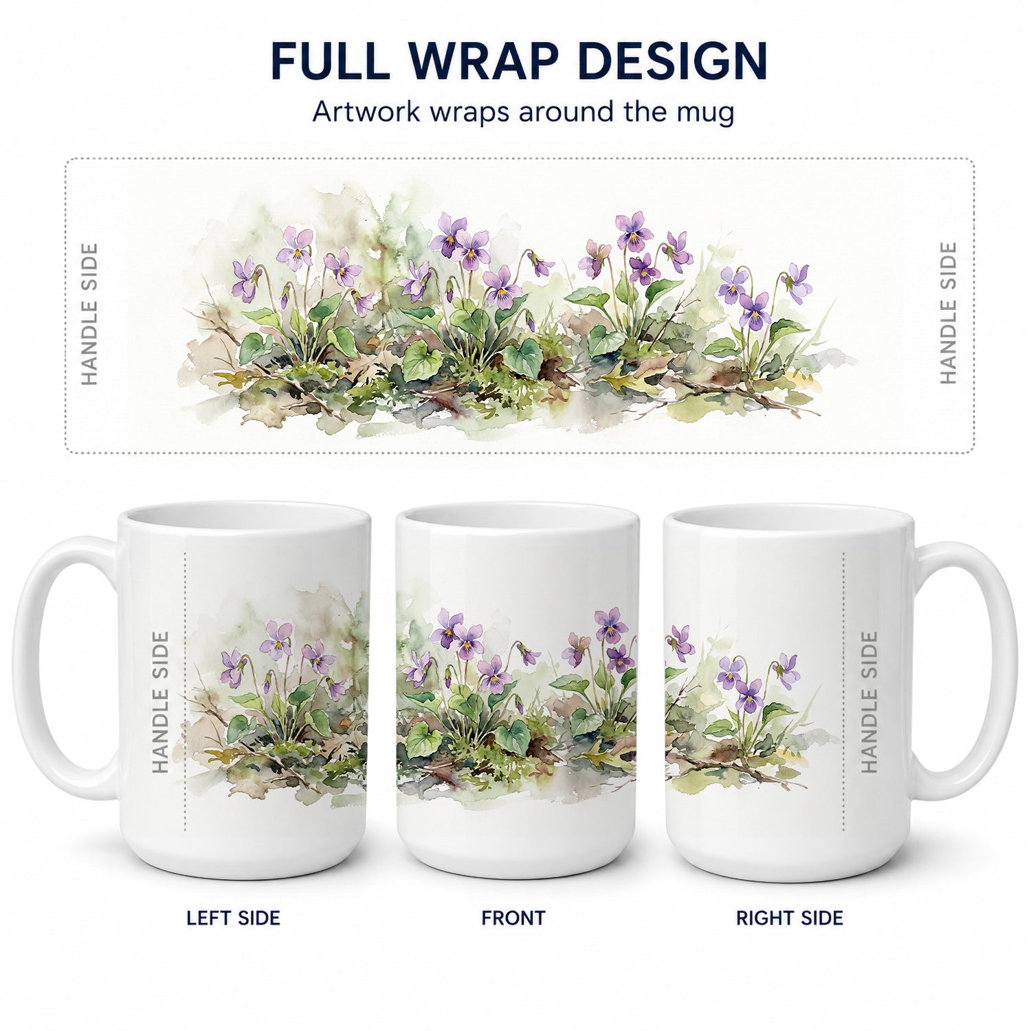 Wood Violets Ceramic Coffee Mug 15 oz Decorative Large C Handle Mug Cup for Tea, Cocoa Hot Chocolate