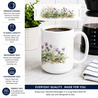 Wood Violets Ceramic Coffee Mug 15 oz Decorative Large C Handle Mug Cup for Tea, Cocoa Hot Chocolate
