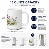 Wood Violets Ceramic Coffee Mug 15 oz Decorative Large C Handle Mug Cup for Tea, Cocoa Hot Chocolate