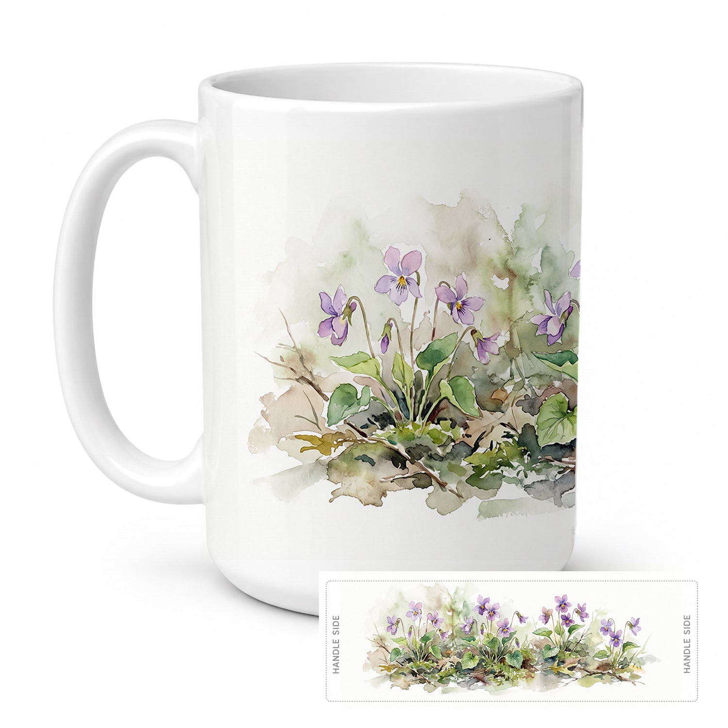 Wood Violets Ceramic Coffee Mug 15 oz Decorative Large C Handle Mug Cup for Tea, Cocoa Hot Chocolate