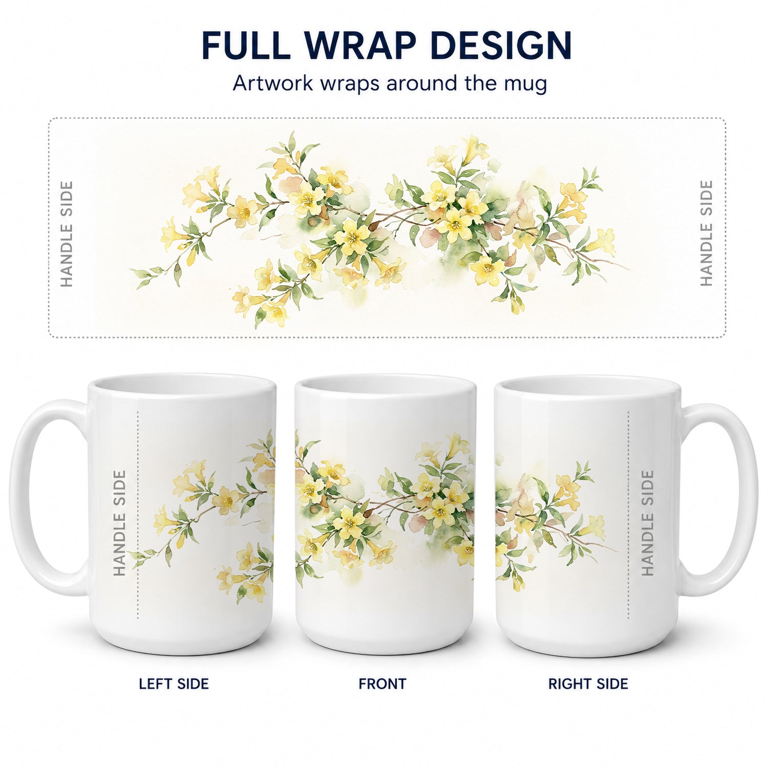 Yellow Jessamine Ceramic Coffee Mug 15 oz Decorative Large C Handle Mug Cup for Tea, Cocoa Hot Chocolate