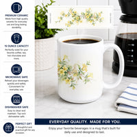 Yellow Jessamine Ceramic Coffee Mug 15 oz Decorative Large C Handle Mug Cup for Tea, Cocoa Hot Chocolate