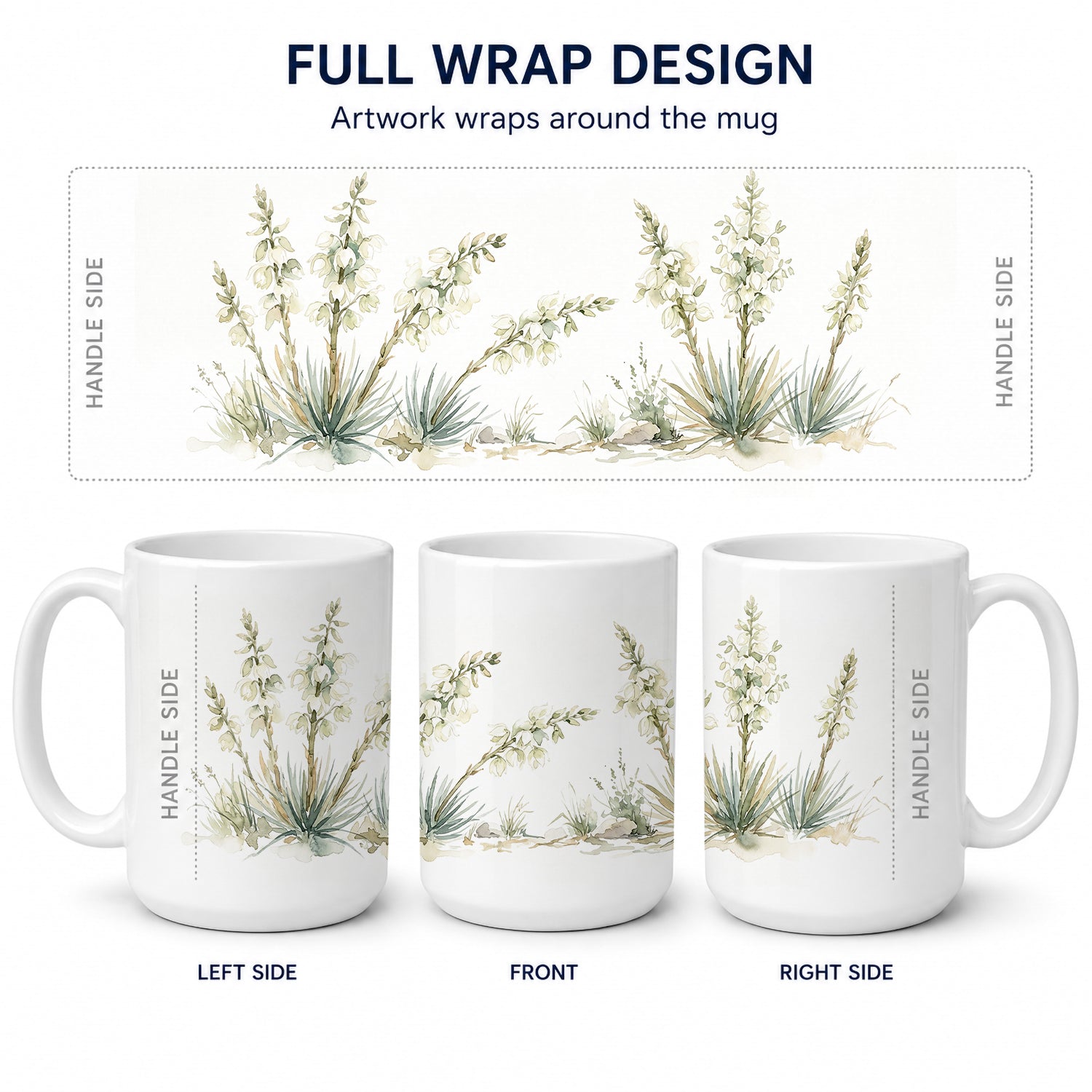 Yucca Flower Ceramic Coffee Mug 15 oz Decorative Large C Handle Mug Cup for Tea, Cocoa Hot Chocolate