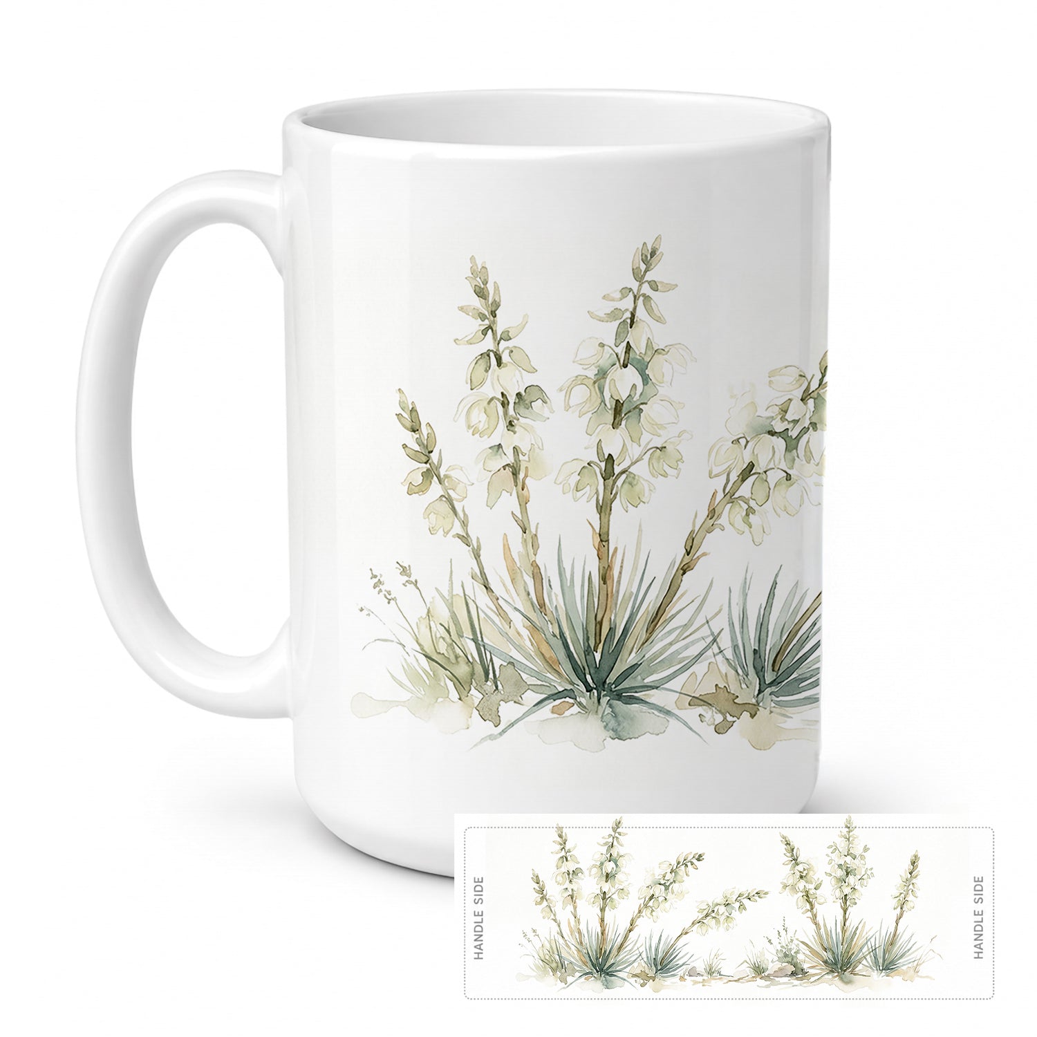 Yucca Flower Ceramic Coffee Mug 15 oz Decorative Large C Handle Mug Cup for Tea, Cocoa Hot Chocolate