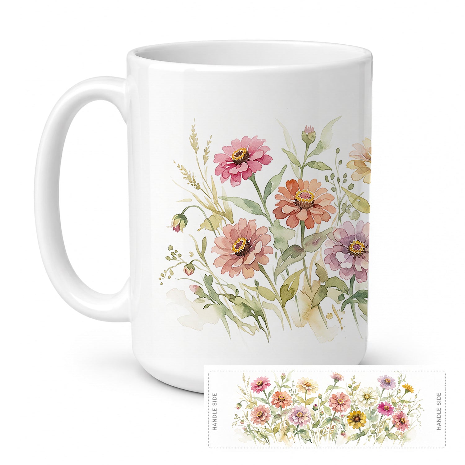 Zinnias Ceramic Coffee Mug 15 oz Decorative Large C Handle Mug Cup for Tea, Cocoa Hot Chocolate