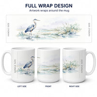 Blue Heron Shoreline Ceramic Coffee Mug 15 oz Decorative Large C Handle Mug Cup for Tea, Cocoa Hot Chocolate