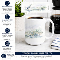 Blue Heron Shoreline Ceramic Coffee Mug 15 oz Decorative Large C Handle Mug Cup for Tea, Cocoa Hot Chocolate