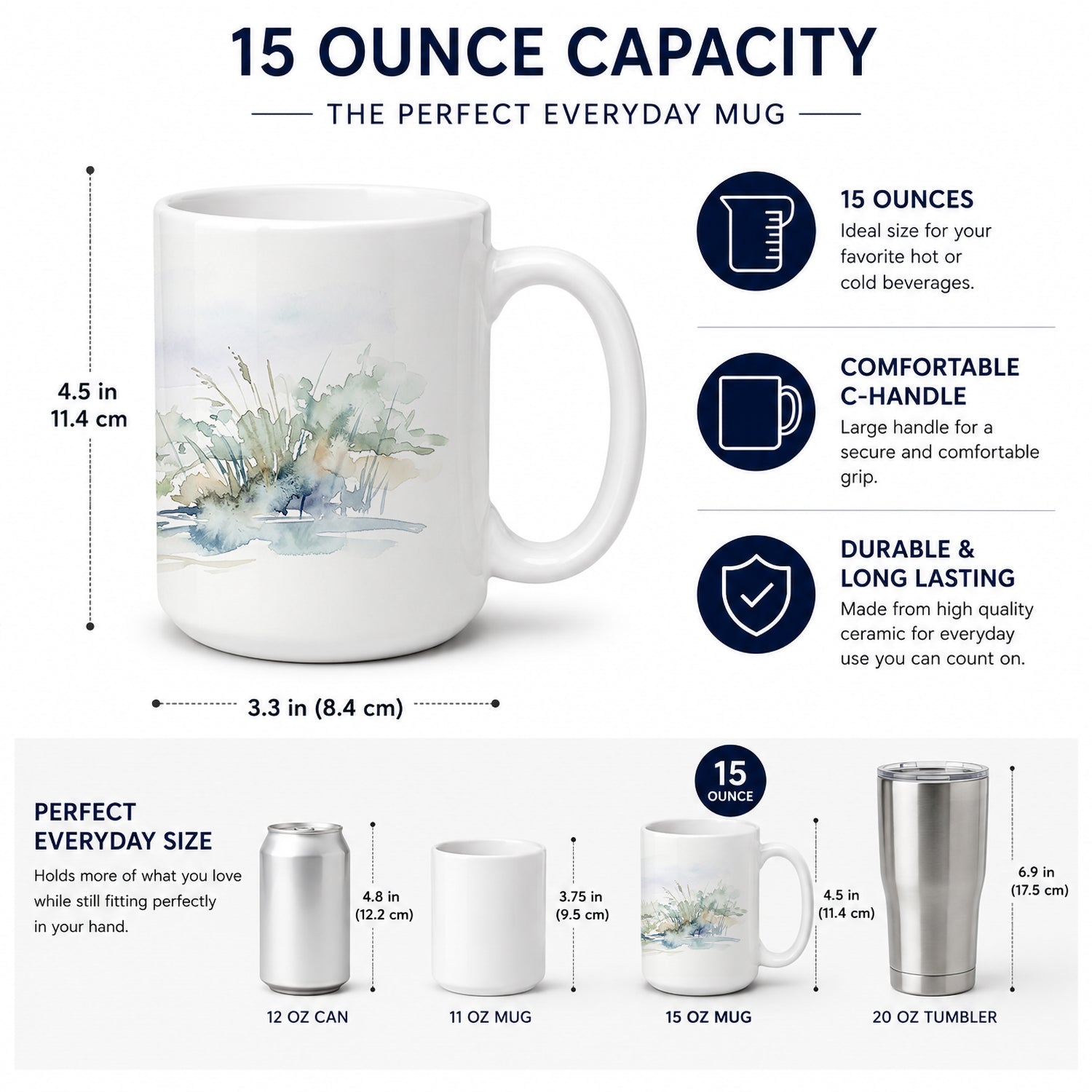 Blue Heron Shoreline Ceramic Coffee Mug 15 oz Decorative Large C Handle Mug Cup for Tea, Cocoa Hot Chocolate