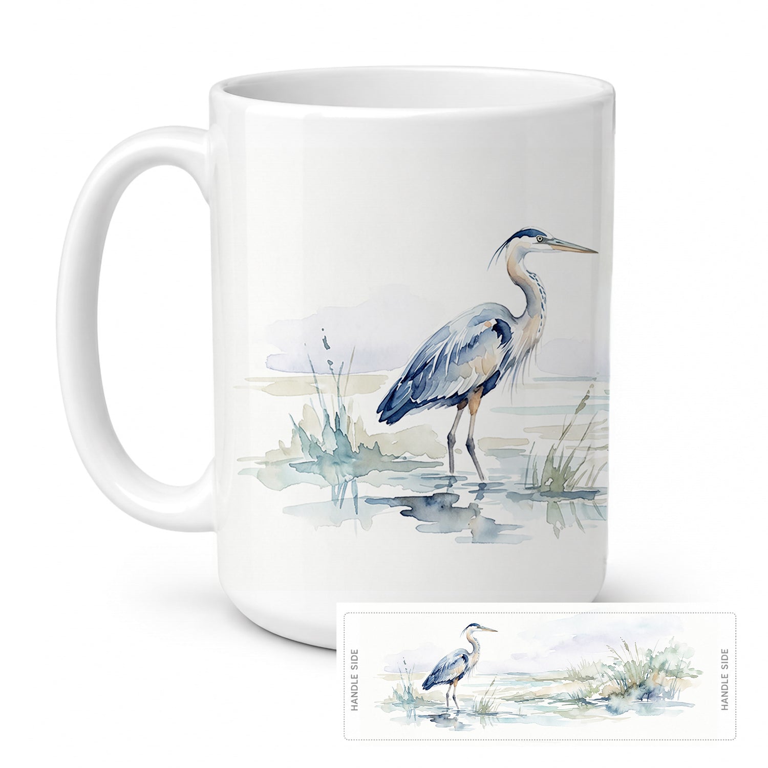 Blue Heron Shoreline Ceramic Coffee Mug 15 oz Decorative Large C Handle Mug Cup for Tea, Cocoa Hot Chocolate