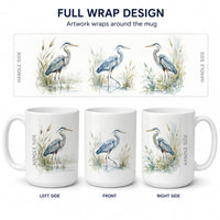 Blue Heron Marsh Ceramic Coffee Mug 15 oz Decorative Large C Handle Mug Cup for Tea, Cocoa Hot Chocolate