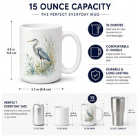 Blue Heron Marsh Ceramic Coffee Mug 15 oz Decorative Large C Handle Mug Cup for Tea, Cocoa Hot Chocolate
