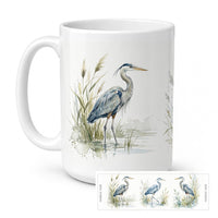 Blue Heron Marsh Ceramic Coffee Mug 15 oz Decorative Large C Handle Mug Cup for Tea, Cocoa Hot Chocolate