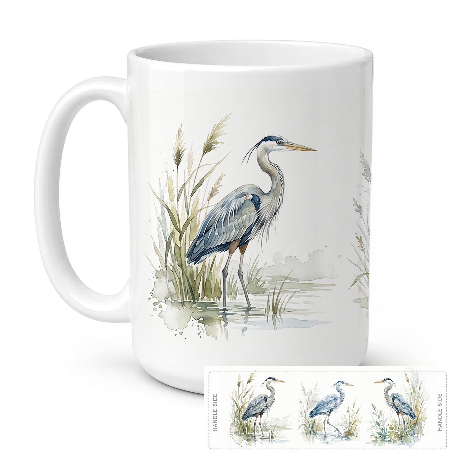 Blue Heron Marsh Ceramic Coffee Mug 15 oz Decorative Large C Handle Mug Cup for Tea, Cocoa Hot Chocolate