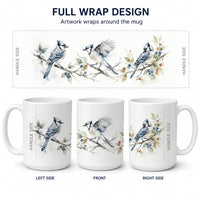 Blue Jay Songbirds Ceramic Coffee Mug 15 oz Decorative Large C Handle Mug Cup for Tea, Cocoa Hot Chocolate