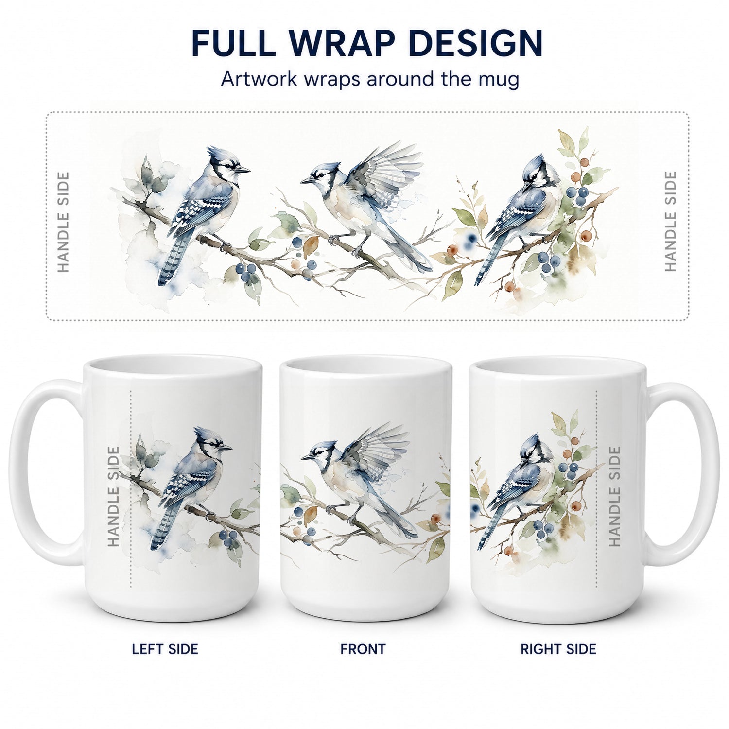 Blue Jay Songbirds Ceramic Coffee Mug 15 oz Decorative Large C Handle Mug Cup for Tea, Cocoa Hot Chocolate