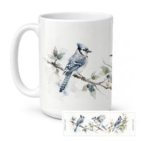 Blue Jay Songbirds Ceramic Coffee Mug 15 oz Decorative Large C Handle Mug Cup for Tea, Cocoa Hot Chocolate